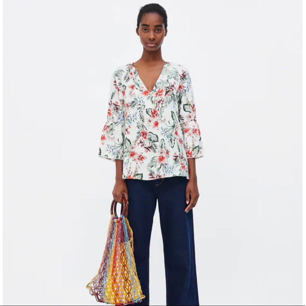 Zara Print Linen Blouse